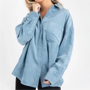 Kittenish Blue Medium oversized Corduroy button up
